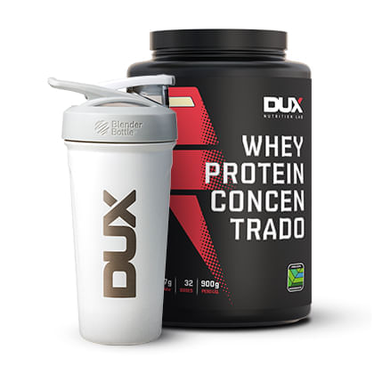 WHEY PROTEIN CONCENTRADO  900g +  BLENDER BOTTLE DUX STRADA SS 710 ML Sabor Cappuccino - Pote 900g