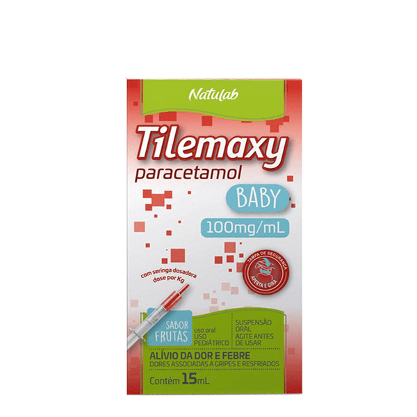Analgésico e Antitérmico Tilemaxy Baby 100mg/ml Sabor Frutas 15ml + Seringa Dosadora