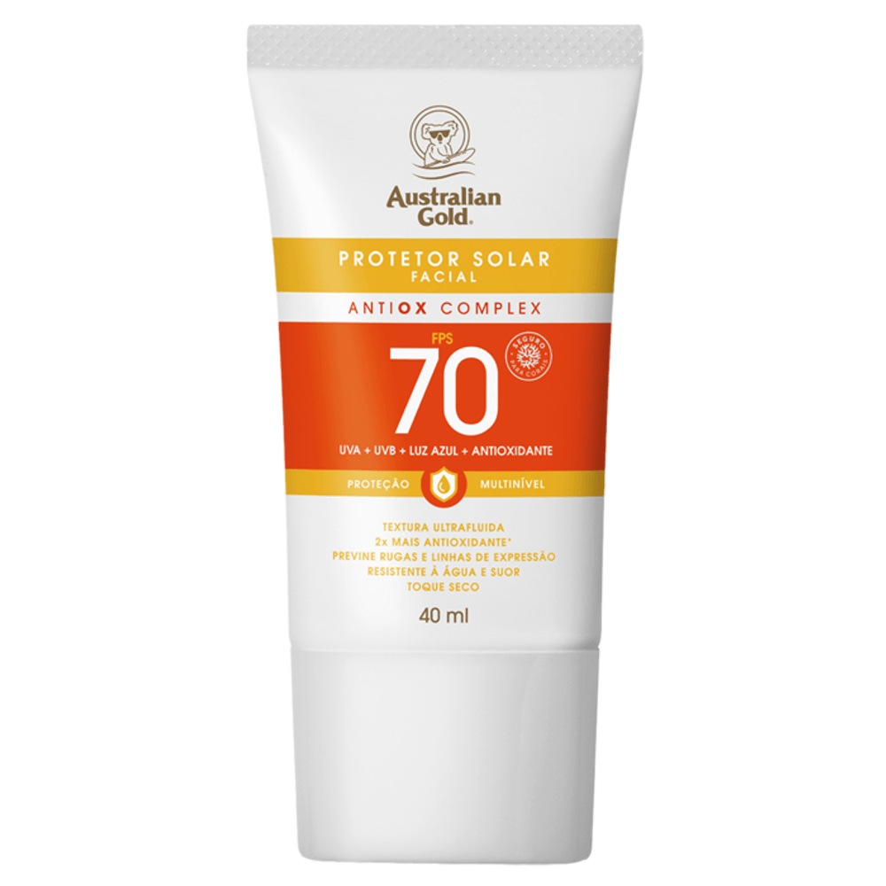 Protetor Solar Facial Australian Gold FPS 70 Antiox Complex 40ml ...