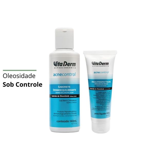 Kit Oleosidade Sob Controle - Sabonete Dermoequilibrante Acne Control + Argiloterapia Facial Acne Control