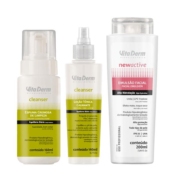 Kit Pele Normal - Espuma Cremosa de Limpeza Cleanser + Loção Tônica Calmante + Emulsão Facial FPS30 New Active