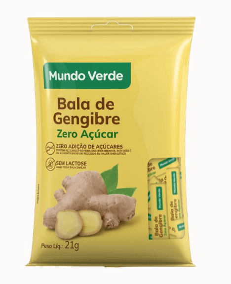 Bala de Gengibre Zero Açúcar 21g Mundo Verde