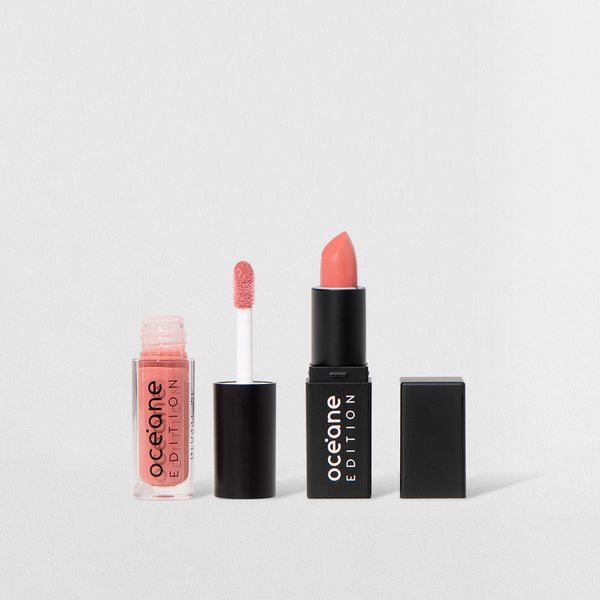 Kit Mini Batom Rosa + Mini Brilho Labial Nude Océane Edition