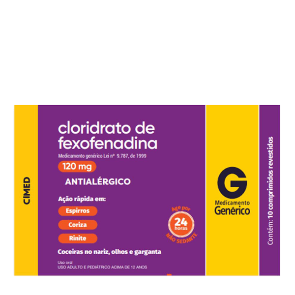 Antialérgico Cloridrato de Fexofenadina 120mg Genérico Cimed 10 Comprimidos Revestidos