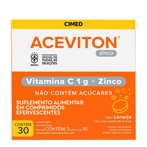 Vitamina C Aceviton Zinco Laranja 30 Comprimidos Efervescentes