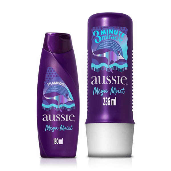 Kit Aussie Shampoo Mega Moist 180ml + 3 Minute Miracle Mega Moist 236ml