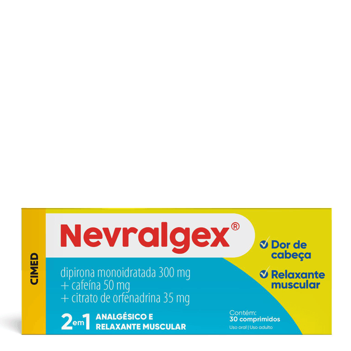 Relaxante Muscular, Analgésico e Antitérmico Nevralgex 300mg + 50mg + 35mg 30 Comprimidos