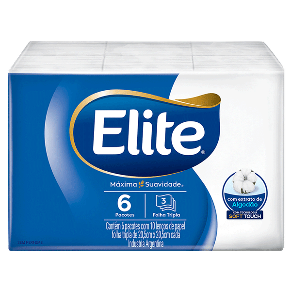 Lenço De Papel Elite Folha Tripla Sem Perfume 60 Unidades