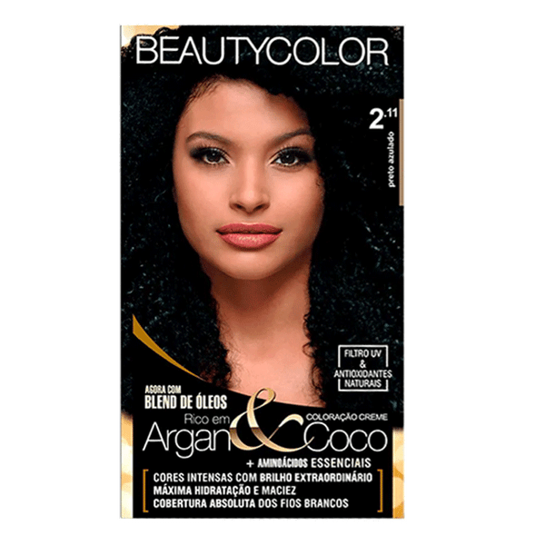 Coloração Permanente Beauty Color Argan&Coco Preto Azulado 2.11