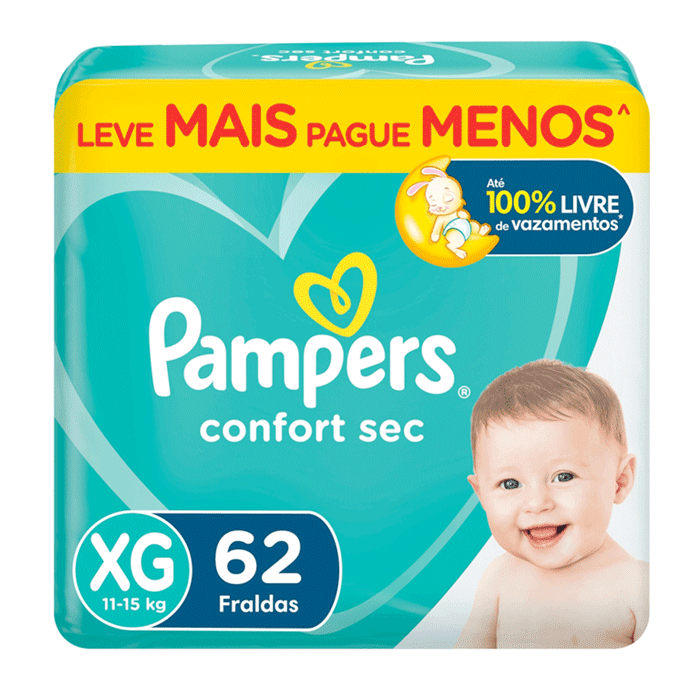 Fralda Pampers Confort Sec XG 62 Unidades