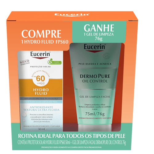 Kit Eucerin Protetor Solar Facial Fps 60 Hydro Fluid 50Ml + Gel De Limpeza Dermo Pure Oil Control 75Ml