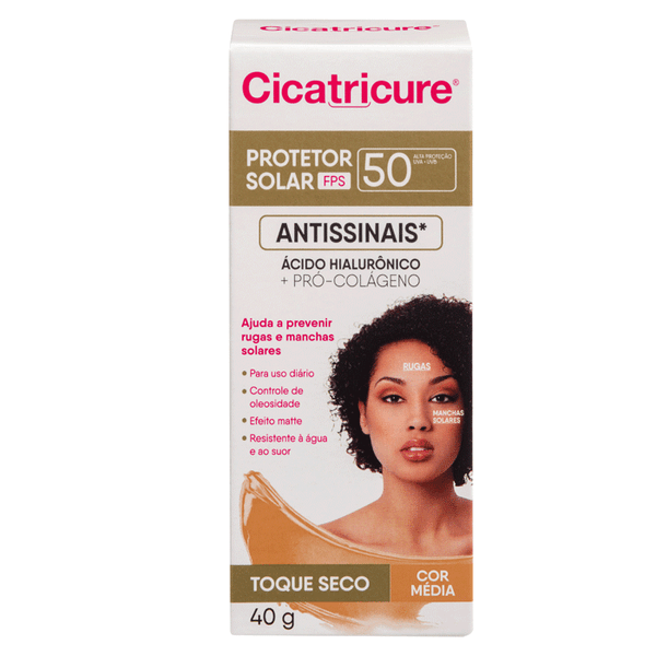 Protetor Solar Facial Cicatricure FPS 50 Antissinais Cor Média 40g