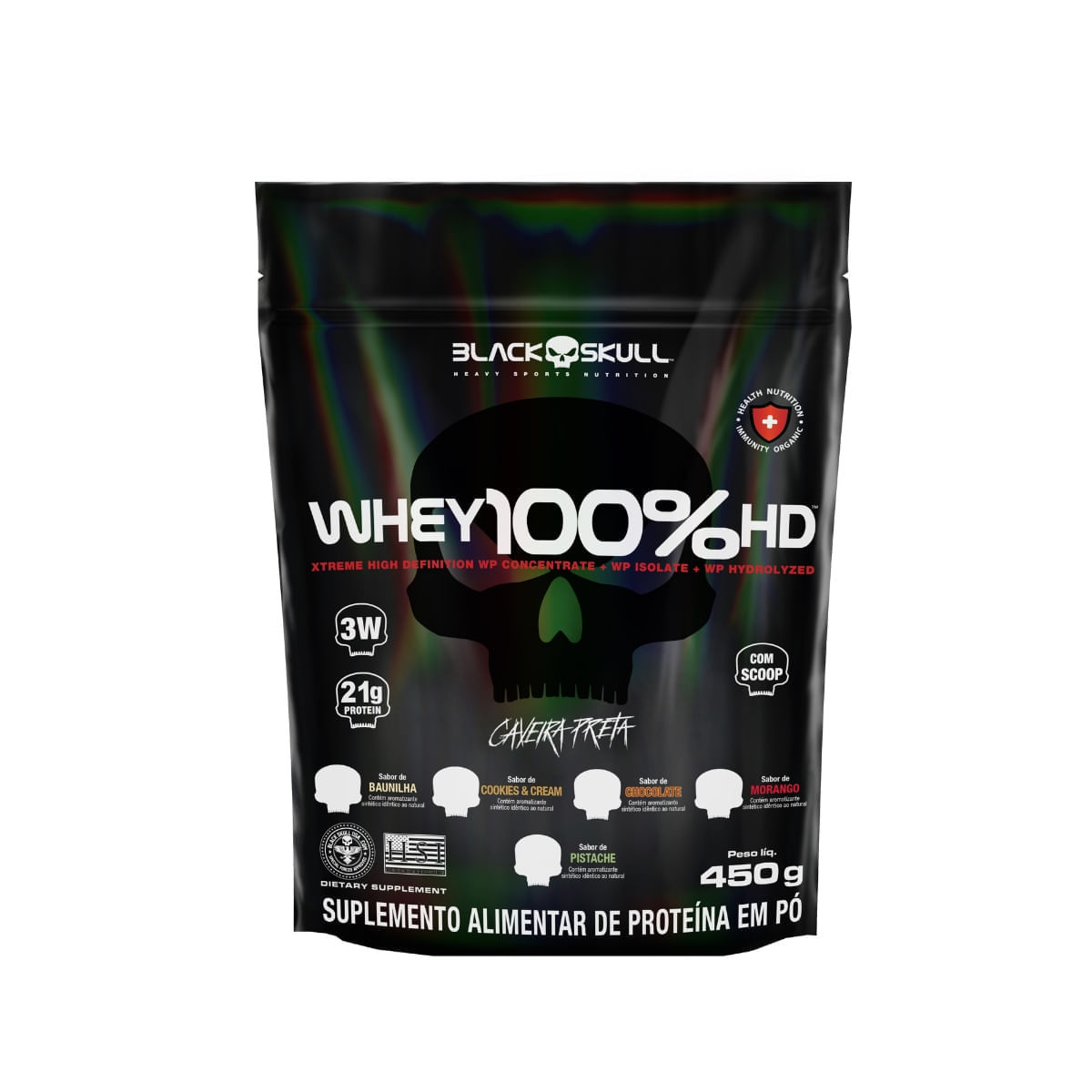 WHEY 100% HD REFIL BLACK SKULL - 450G (WPC, WPI E WPH)
