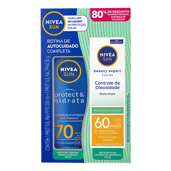Kit Nivea Sun Protetor Solar Corporal FPS 70 Protect & Hidrata 200ml + Beauty Expert Facial FPS 60 Controle da Oleosidade 50g