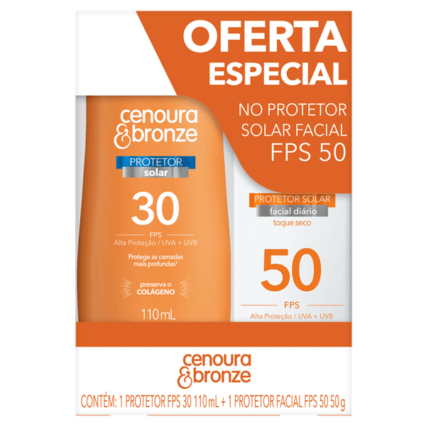 Kit Cenoura & Bronze Protetor Solar Corporal FPS 30 110ml + Facial FPS 50 50g