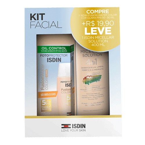Kit Isdin Protetor Solar Facial Fotoprotector Fusion Water Fps 50 Cor Clara 50Ml + Água Micelar 400Ml