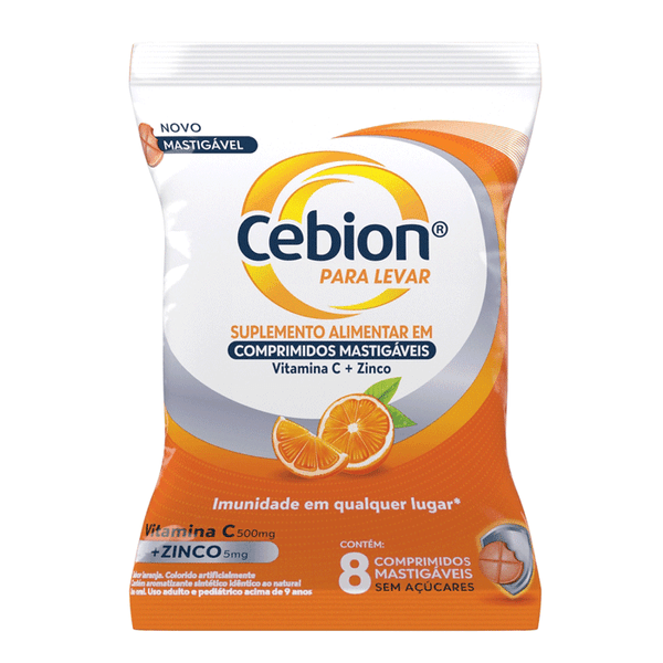 Complemento Alimentar Cebion para Levar Vitamina C + Zinco Laranja 8 Comprimidos Mastigáveis