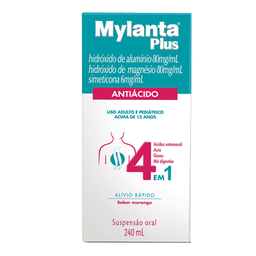 Antiácido Mylanta Plus 80Mg/Ml + 80Mg/Ml + 6Mg/Ml 240Ml Morango