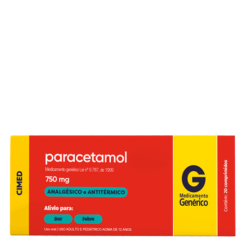 Analgésico E Antitérmico Paracetamol 750Mg Genérico Cimed 20 Comprimidos