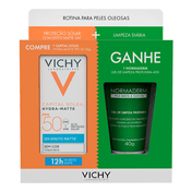 796417---Kit-Protetor-Solar-Facial-Vichy-Hydra-Matte-FPS50-30g---Gel-de-Limpeza-Facial-Normaderm-Pele-Mista-e-Oleosa-40g