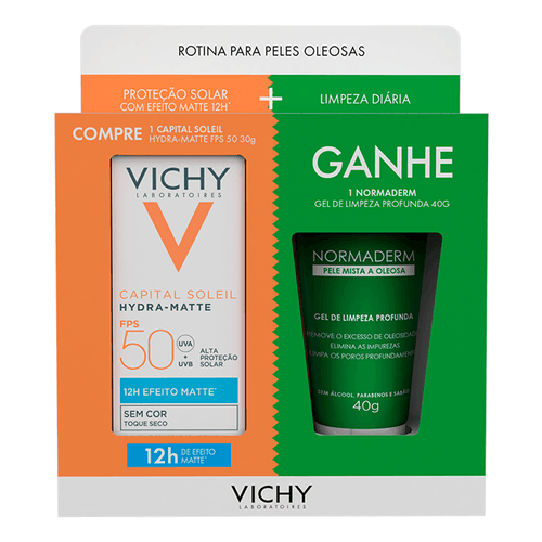 796417---Kit-Protetor-Solar-Facial-Vichy-Hydra-Matte-FPS50-30g---Gel-de-Limpeza-Facial-Normaderm-Pele-Mista-e-Oleosa-40g 796417---Kit-Protetor-Solar-Facial-Vichy-Hydra-Matte-FPS50-30g---Gel-de-Limpeza-Facial-Normaderm-Pele-Mista-e-Oleosa-40g