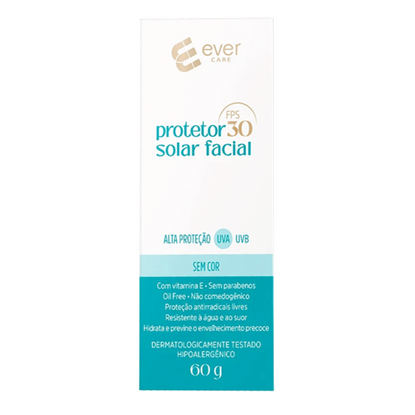 Protetor Solar Facial Ever Care FPS30 Sem Cor 60g Protetor Solar Facial Ever Care FPS 30 60g