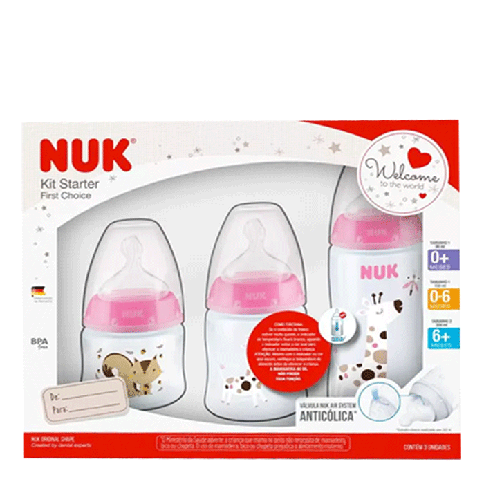 Kit 3 Mamadeira Starter Rosa 90 150 300ml First Choice + nuk 935188356