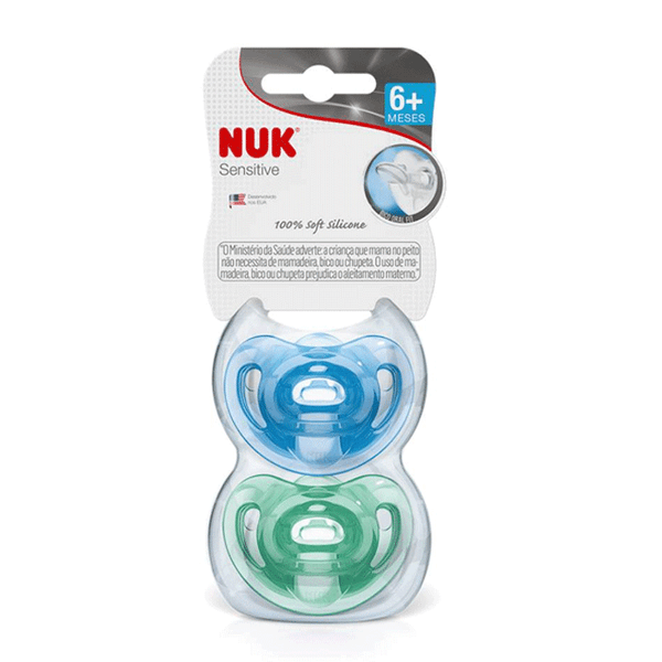 Kit 2 Chupetas Sensitive Soft 100% Silicone Azul/verde - Nuk - 2
