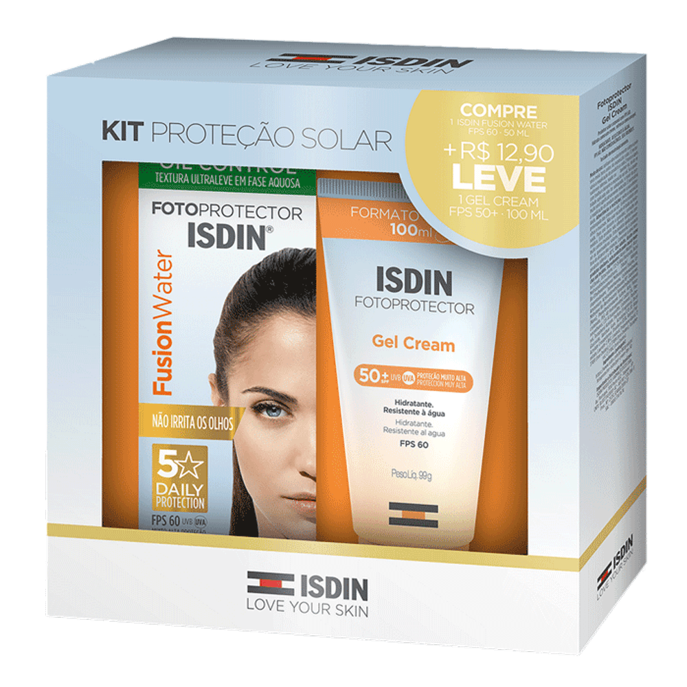 Kit Isdin Protetor Solar Facial FPS 60 Fusion Water 50ml + Corporal FPS ...