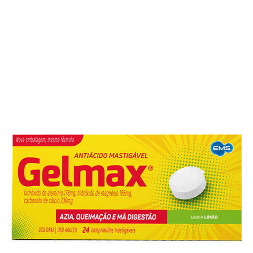 Antiácido Gelmax 178Mg + 185Mg + 230Mg 24 Comprimidos Mastigáveis Limão