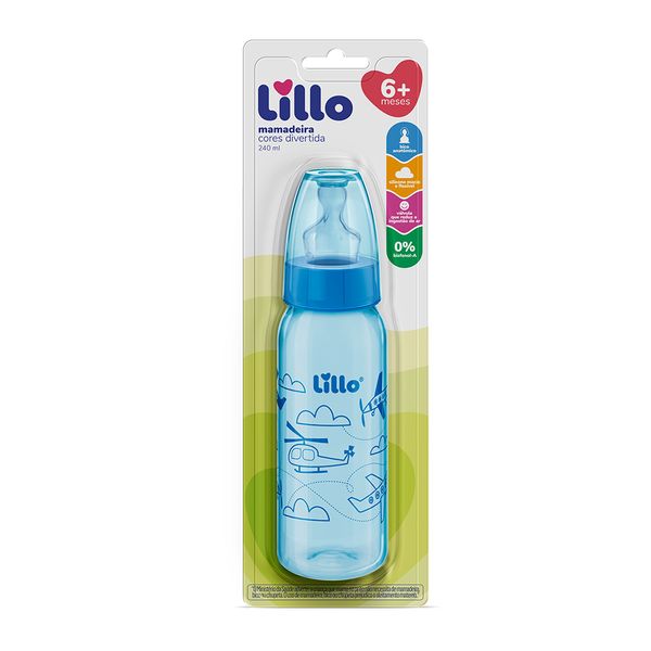 Mamadeira Azul Divertida Bico Silicone 240ml Tam.2 - Lillo