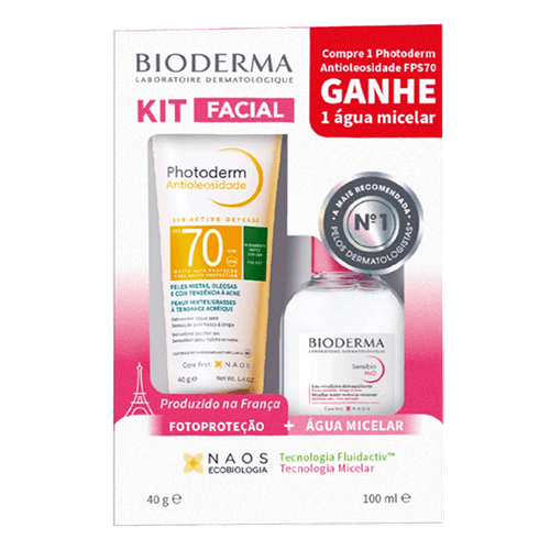 Kit Bioderma Protetor Solar Facial Fps 70 Photoderm Antioleosidade 40G + Água Micelar Sensibio H2O 100Ml preço