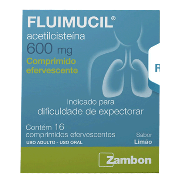 Expectorante Fluimucil 600mg Sabor Limão 16 Comprimidos Efervescentes