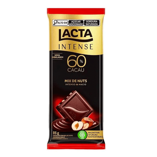 Chocolate Lacta Intense Amargo 60% Cacau Mix De Nuts 85g