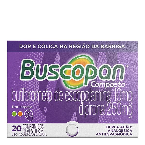 Analgésico e Antiespasmódico Buscopan Composto 10mg + 250mg 20 Comprimidos Revestido