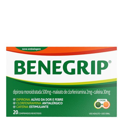 Antigripal, Analgésico, Antitérmico E Antialérgico Benegrip 500Mg + 30Mg + 2Mg 20 Comprimidos Revestidos