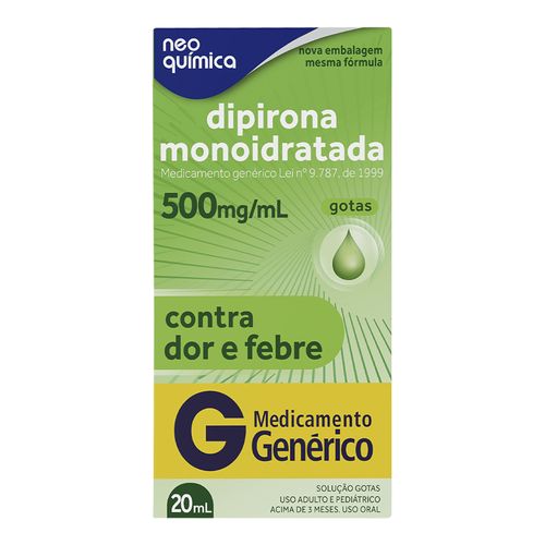 Analgésico E Antitérmico Dipirona Monoidratada 500Mg/Ml Genérico Neo Química 20Ml Gotas