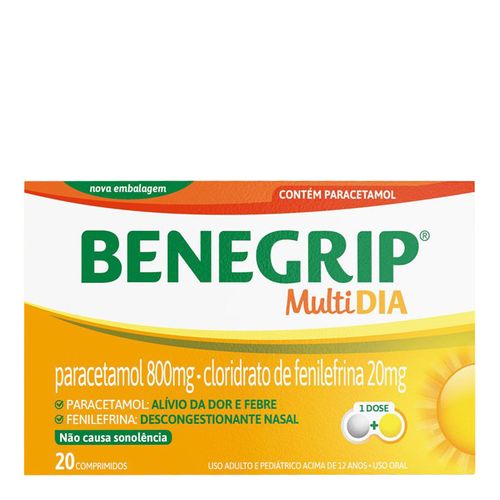 Antigripal, Analgésico, Antitérmico E Descongestionante Benegrip Multi Dia 800Mg + 20Mg 20 Comprimidos