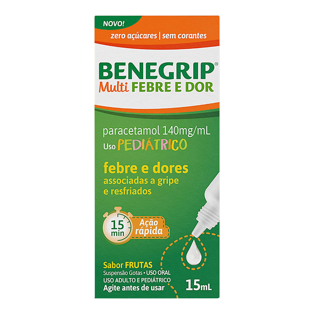 Antigripal Benegrip Multi Febre e Dor 140mg/ml Sabor Frutas 15mL Gotas Pediátrico