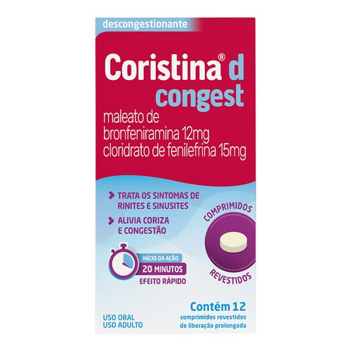 Antigripal E Descongestionante Coristina D Congest 12Mg + 15Mg 12 Comprimidos Revestidos