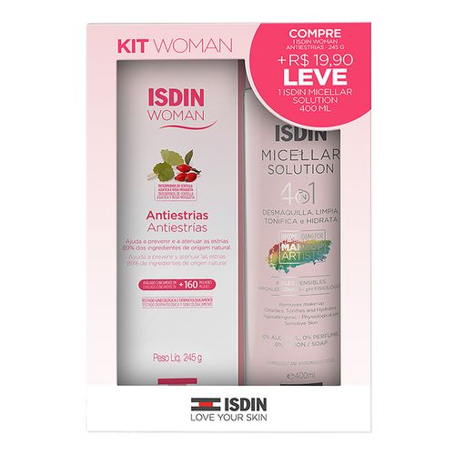 Kit Isdin Creme Woman Antiestrias 245G + Solução Micelar 400Ml