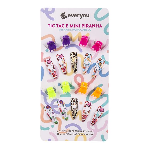 Kit Infantil Ever You Tic Tac e Mini Piranha para Cabelo 18 Unidades