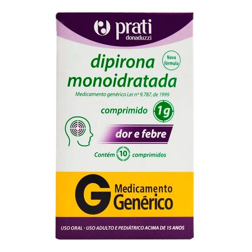 Analgésico E Antitérmico Dipirona 1G Genérico Prati-Dunaduzzi 10 Comprimidos