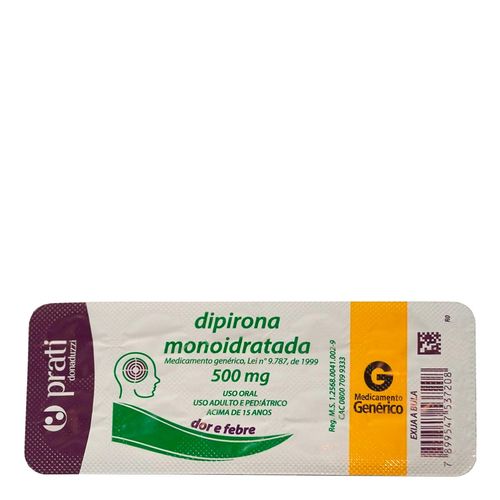 Analgésico e Antitérmico Dipirona Monoidratada 500mg Genérico Prati-Donaduzzi 10 Comprimidos