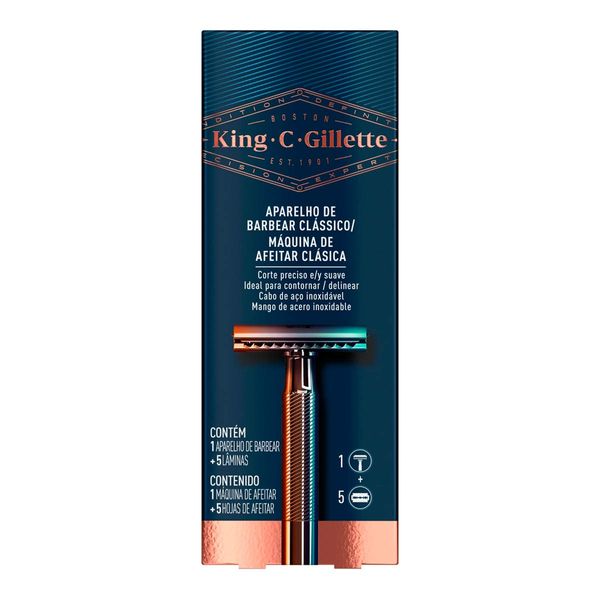 Kit King C.Gillette 1 Aparelho Clássico + 5 Laminas Para Barbear