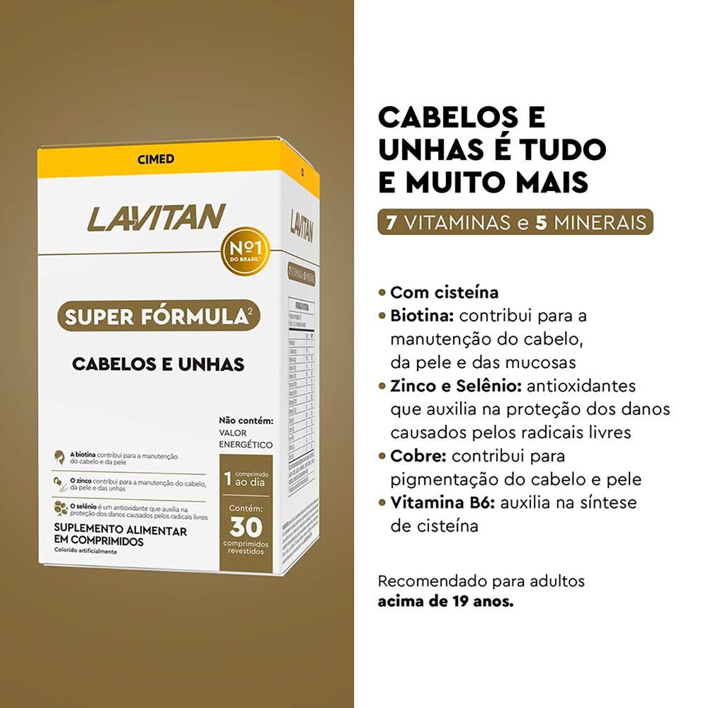 Suplemento Alimentar Lavitan Super Fórmula Cabelos e Unhas 30 ...