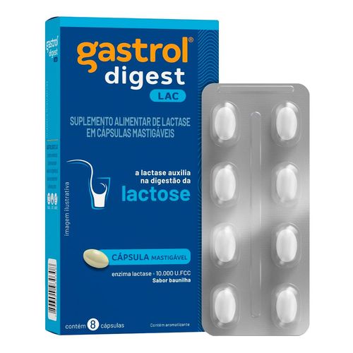 Enzima Lactase Gastrol Digest 10.000U.fcc Baunilha 8 Cápsulas Mastigáveis