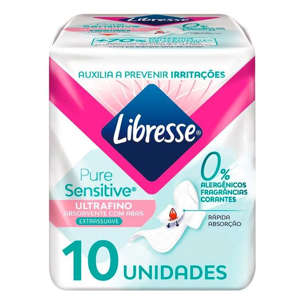 Absorvente Libresse Pure Sensitive Ultrafino Extra Suave com Abas 10 unidades