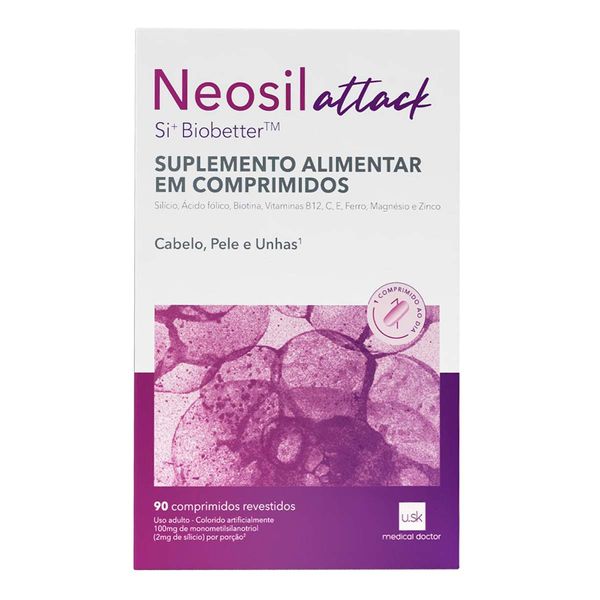 Suplemento Alimentar Neosil Attack Under Skin Cabelos, Unhas e Pele 90 Comprimidos