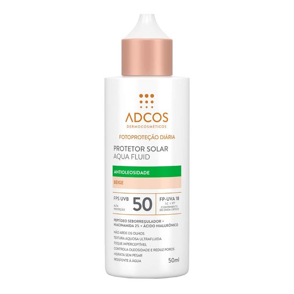 Protetor Solar Facial Adcos FPS 50 Aquafluid Antioleosidade Beige 40ml